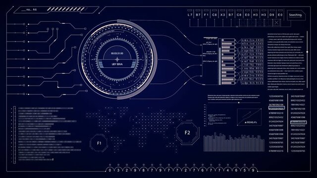 HUD futuristic technological background.Sci Fi UI digital infographic.Data code text.Circle elements.Motherboard microscheme.