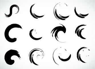 Spiral Brush Stroke Elements . Swirls . Set of Round Shapes . vector