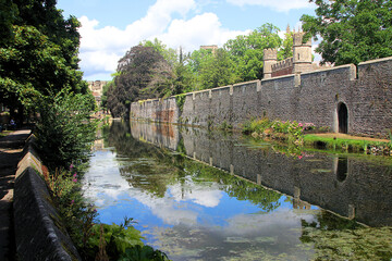 Moat and Bishop's Palace in Wells, Somerset a medieval city