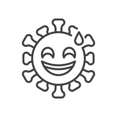 Grinning face with sweat line icon. linear style sign for mobile concept and web design. Smiling coronavirus emoticon outline vector icon. Symbol, logo illustration. Vector graphics