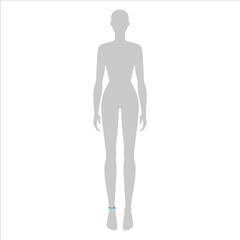 Women to do high ankle measurement fashion Illustration for size chart. 7.5 head size girl for site or online shop. Human body infographic template for clothes. 