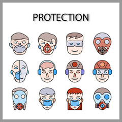 protective mask icon set isolated on white background for web design