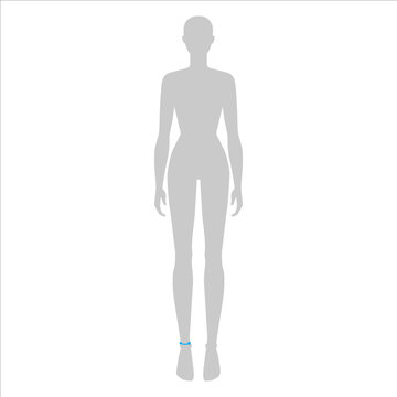 Women to do high ankle measurement fashion Illustration for size chart. 7.5 head size girl for site or online shop. Human body infographic template for clothes. 