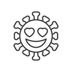 Obraz premium Smiling face with heart-eyes line icon. linear style sign for mobile concept and web design. In love coronavirus emoticon outline vector icon. Symbol, logo illustration. Vector graphics