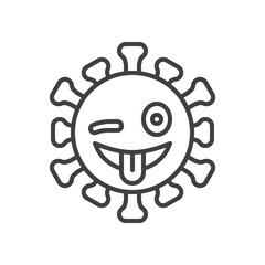 Virus winking face with tongue line icon. linear style sign for mobile concept and web design. Funny coronavirus emoticon outline vector icon. Symbol, logo illustration. Vector graphics