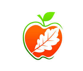 orange-red apple  with leaf 