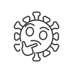 Thinking virus face line icon. linear style sign for mobile concept and web design. Coronavirus emoticon think outline vector icon. Symbol, logo illustration. Vector graphics