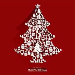 Naklejka na ściany i meble christmas tree on christmas greeting card