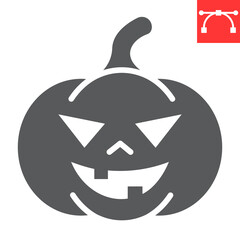 Halloween pumpkin glyph icon, halloween and scary, pumpkin sign vector graphics, editable stroke solid icon, eps 10.