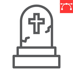 Obraz premium Gravestone line icon, halloween and scary, tombstone sign vector graphics, editable stroke linear icon, eps 10.