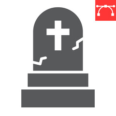 Obraz premium Gravestone glyph icon, halloween and scary, tombstone sign vector graphics, editable stroke solid icon, eps 10.