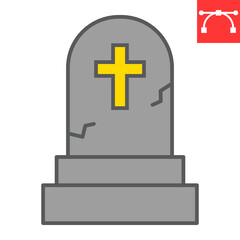 Obraz premium Gravestone color line icon, halloween and scary, tombstone sign vector graphics, editable stroke filled outline icon, eps 10.