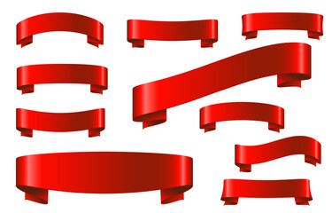 Red ribbon set in  realistic style isolated on white background.