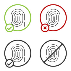 Black Fingerprint icon isolated on white background. ID app icon. Identification sign. Touch id. Circle button. Vector.