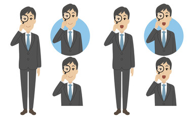 ビジネスマン 6点セット  虫眼鏡 注目  全身/上半身/アイコン