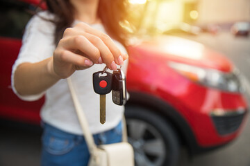 woman hand car key