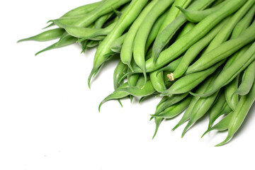 Green beans isolated on a white background. copy space