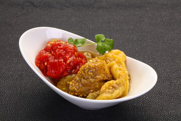 Caucasian cuisine - baked eggplant and tomato