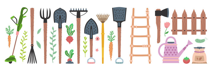 Garden tools set. Vector flat gardening equipment