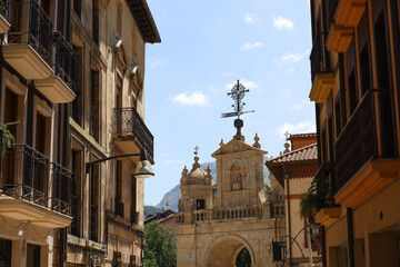 The Gate of Santa Ana in the historic centre of Durango, in the Basque Country, Spain