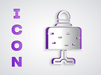 Paper cut Magic ball on table icon isolated on grey background. Crystal ball. Paper art style. Vector.