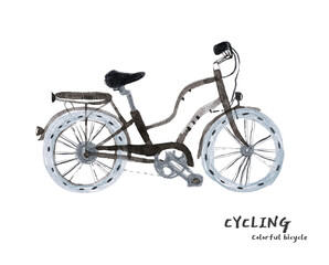 Colourful vintage bicycle, watercolor painting, hand drawn style illustration.