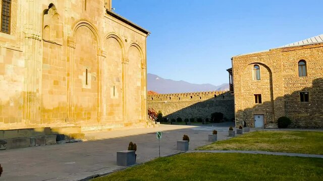  Svetitskhoveli Cathedral. Exterior view. High quality 4k footage.