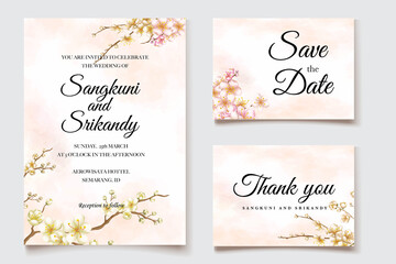 Wedding invitation template with cherry blossom
