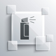Grey Pepper spray icon isolated on grey background. OC gas. Capsicum self defense aerosol. Square glass panels. Vector.