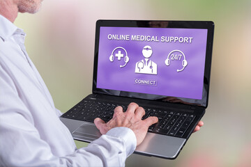 Online medical support concept on a laptop