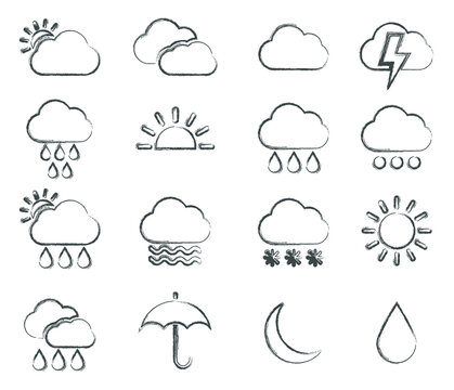 Weather forecast icon symbol set. Vector illustration image. Isolated on white background.