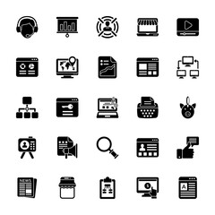 Digital Marketing Glyph Icon Vector Set