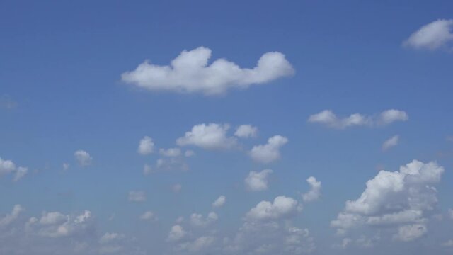 Time Lapse of Light Fluffy Clouds in a Clear Blue Sky in Perfectly Good Weather on a Sunny Day. Weather Forecast Cloud Cover. Clean Air in the Cloud Cover. The Azone Layer Of The Sky.