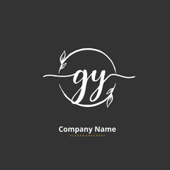 G Y GY Initial handwriting and signature logo design with circle. Beautiful design handwritten logo for fashion, team, wedding, luxury logo.