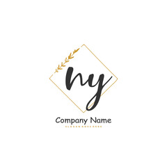 N Y NY Initial handwriting and signature logo design with circle. Beautiful design handwritten logo for fashion, team, wedding, luxury logo.