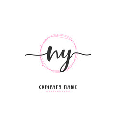 N Y NY Initial handwriting and signature logo design with circle. Beautiful design handwritten logo for fashion, team, wedding, luxury logo.