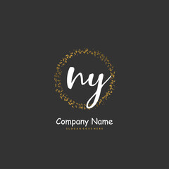 N Y NY Initial handwriting and signature logo design with circle. Beautiful design handwritten logo for fashion, team, wedding, luxury logo.