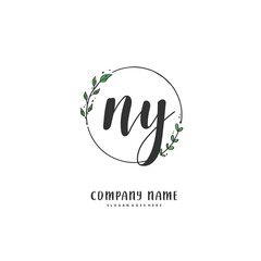 N Y NY Initial handwriting and signature logo design with circle. Beautiful design handwritten logo for fashion, team, wedding, luxury logo.