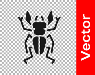 Black Beetle deer icon isolated on transparent background. Horned beetle. Big insect. Vector.