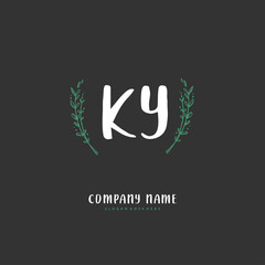 K Y KY Initial handwriting and signature logo design with circle. Beautiful design handwritten logo for fashion, team, wedding, luxury logo.