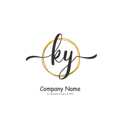 K Y KY Initial handwriting and signature logo design with circle. Beautiful design handwritten logo for fashion, team, wedding, luxury logo.