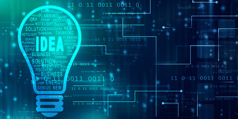 2d illustration bulb future technology, innovation background, creative idea concept 