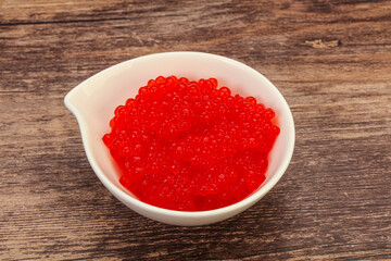 Red salmon caviar in the bowl
