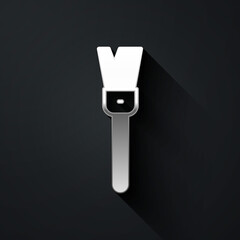 Silver Paint brush icon isolated on black background. For the artist or for archaeologists and cleaning during excavations. Long shadow style. Vector.
