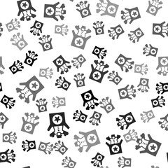 Black Jack in the box toy icon isolated seamless pattern on white background. Jester out of the box. Vector.