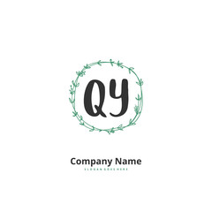 Q Y QY Initial handwriting and signature logo design with circle. Beautiful design handwritten logo for fashion, team, wedding, luxury logo.