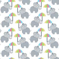 Seamless, endless pattern. elephant holds the umbrella with its trunk, can be used as a print on children s clothing, vector eps 10 illustration