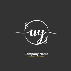 U Y UY Initial handwriting and signature logo design with circle. Beautiful design handwritten logo for fashion, team, wedding, luxury logo.