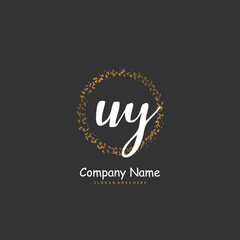 U Y UY Initial handwriting and signature logo design with circle. Beautiful design handwritten logo for fashion, team, wedding, luxury logo.