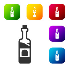 Black Bottle of wine icon isolated on white background. Set icons in color square buttons. Vector.